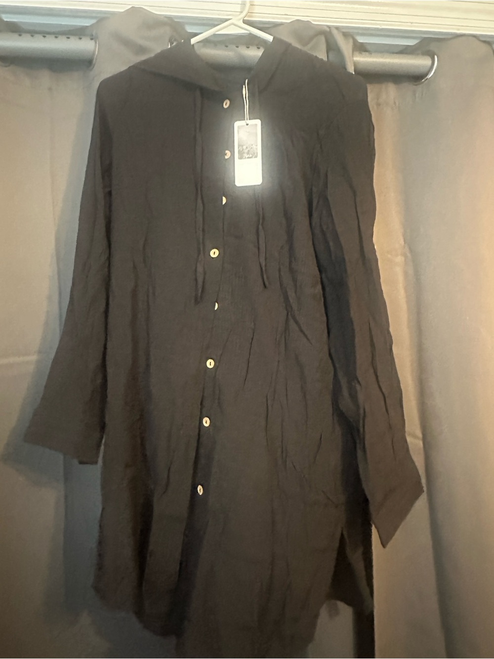 Hooded Black Button-Front Women's Swim Coverup